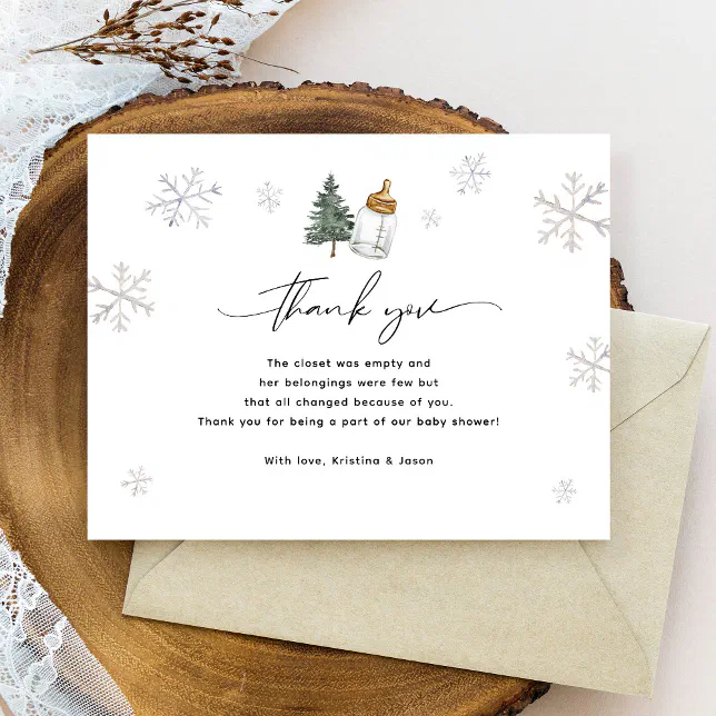 Snowflake Mountain Winter Baby Shower Thank You Card | Zazzle