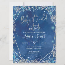 Snowflake Navy Blue and Silver Winter Baby Shower Invitation