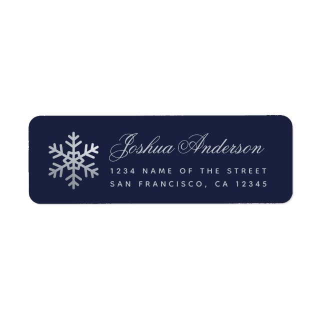 Snowflake Navy Blue Faux Silver Winter Holidays  Label (Front)