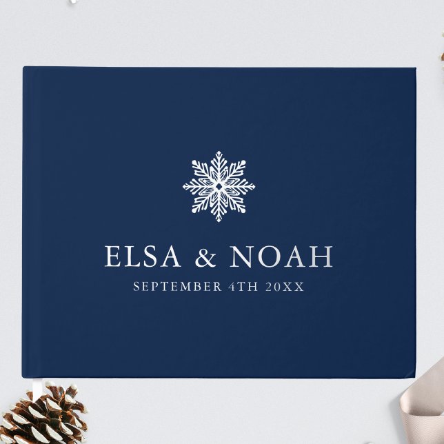 SNOWFLAKE NAVY BLUE SILVER WINTER WEDDING  FOIL GUEST BOOK  (Creator Uploaded)