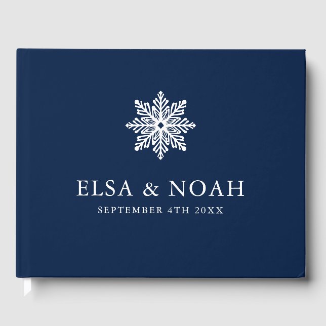 SNOWFLAKE NAVY BLUE SILVER WINTER WEDDING  GUEST BOOK (Front)