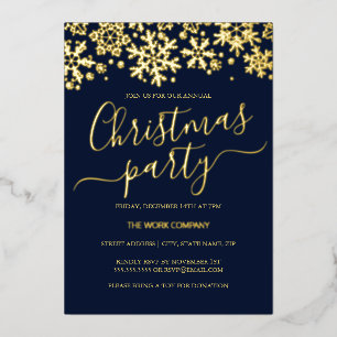 Snowflake Navy Corporate Christmas Party Foil Invitation