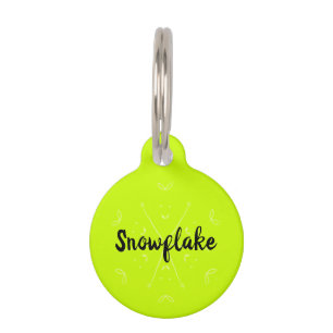 Snowflake neon green winter name pet ID tag
