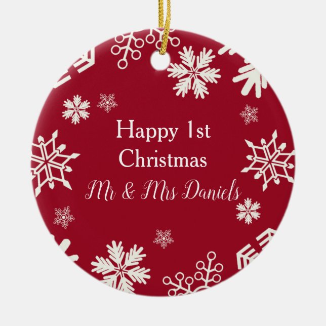 Snowflake Newlywed Christmas Ornament (Front)