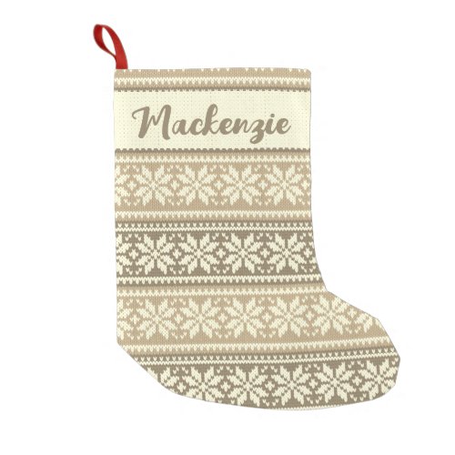 Snowflake Nordic Brown Sweater Personalized Small Christmas Stocking