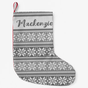 Snowflake Nordic Gray Sweater Pattern Personalized Small Christmas Stocking