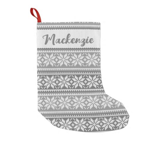 Snowflake Nordic Gray Sweater Pattern Personalized Small Christmas Stocking
