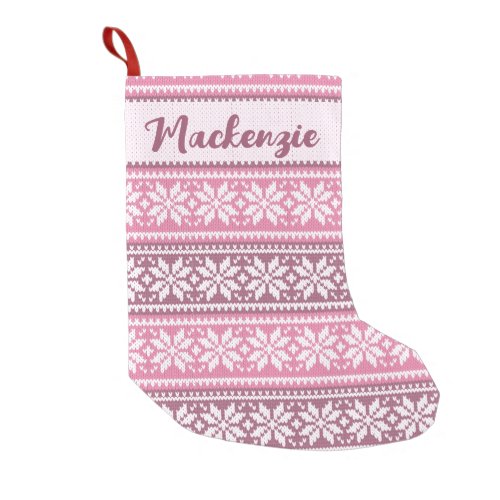 Snowflake Nordic Pink Sweater Pattern Personalized Small Christmas Stocking