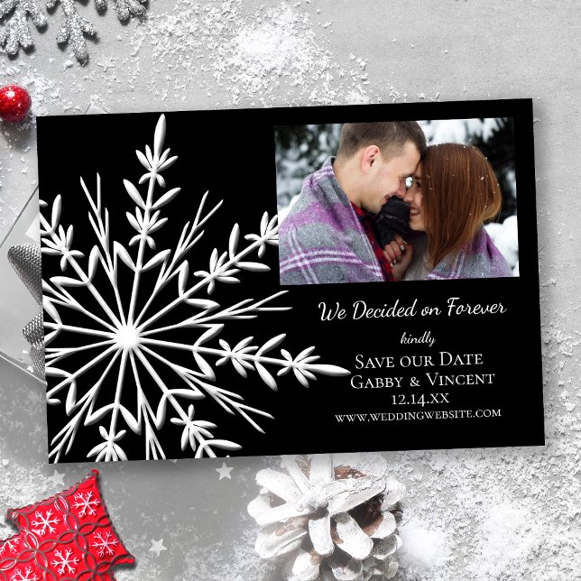 Snowflake on Black Winter Wedding Save The Date (Creator Uploaded)