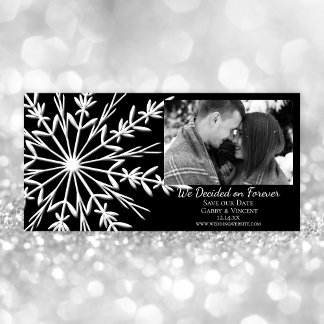 Snowflake on Black Winter Wedding Save The Date