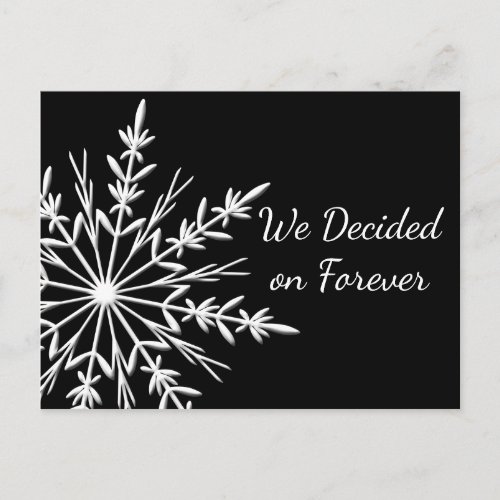Snowflake on Black Winter Wedding Save the Date Announcement Postcard