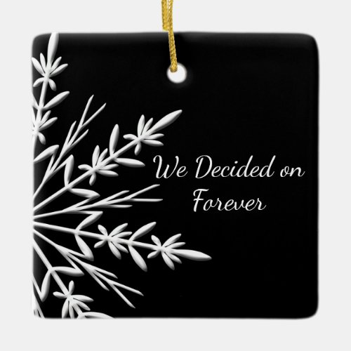 Snowflake on Black Winter Wedding Save the Date Ceramic Ornament