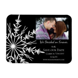 Snowflake on Black Winter Wedding Save the Date Magnet