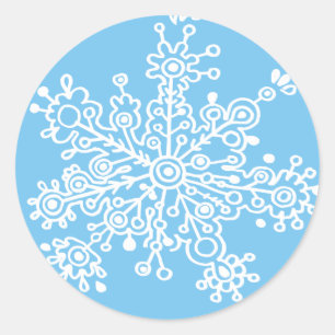 Snowflake (on Blue) Classic Round Sticker