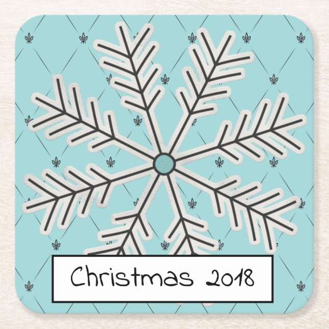 Snowflake on Blue Paper Coasters (Front)