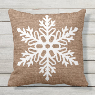 Snowflake on Burlap Country Style Christmas Outdoor Pillow