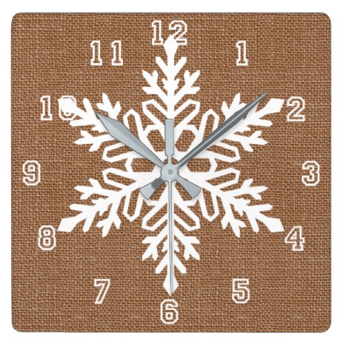 Snowflake on Burlap Country Style Christmas Square Wall Clock