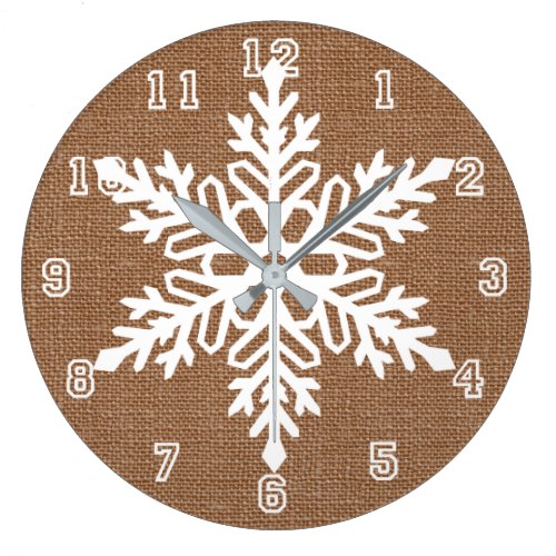 Snowflake on Burlap Rustic Christmas Large Clock