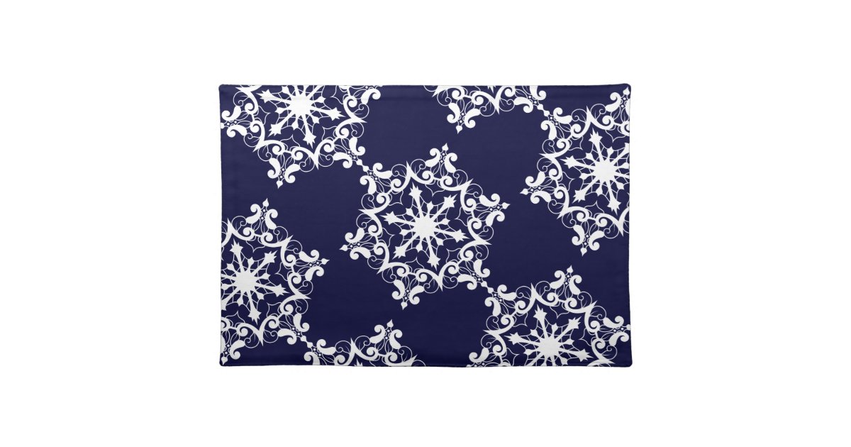 Snowflake On Dark Blue Cloth Placemat | Zazzle.com