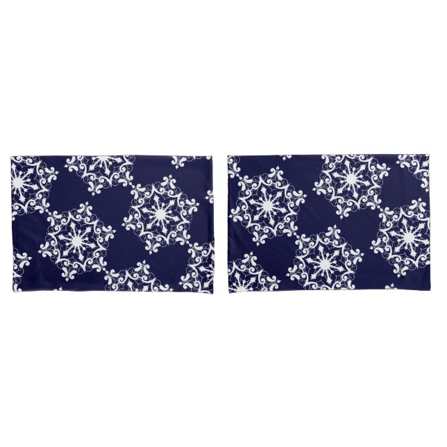 Snowflake On Dark Blue Pillow Case (Front-Set)