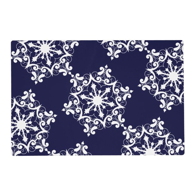 Snowflake On Dark Blue Placemat (Front)