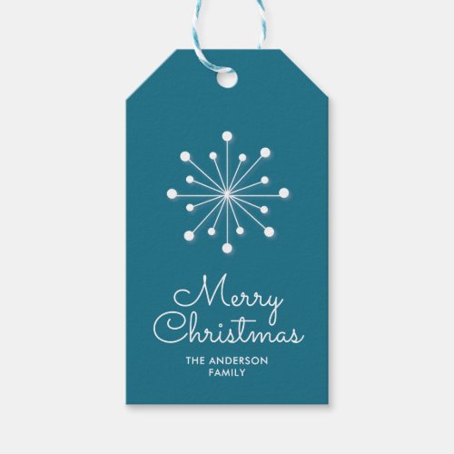 Snowflake on Dark Teal Merry Christmas Gift Tags