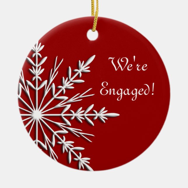 Snowflake on Red Engagement Ornament (Front)