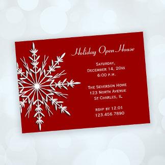 Snowflake on Red Holiday Open House Invitation
