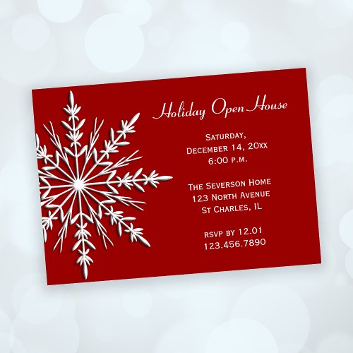 Snowflake on Red Holiday Open House Invitation