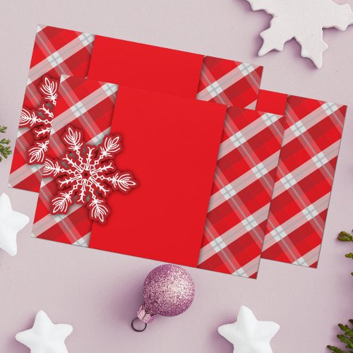 Snowflake On Red Retro Vintage Christmas Plaid Envelope