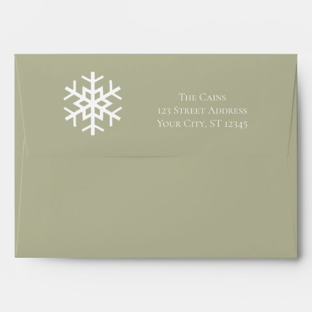 Snowflake on Sage Green Envelope (Back (Top Flap))