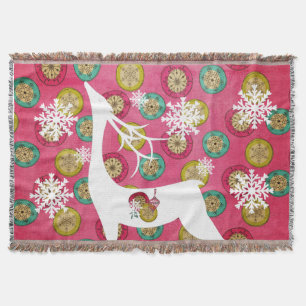 Snowflake Orbs White Deer Holiday Throw Throw Blanket