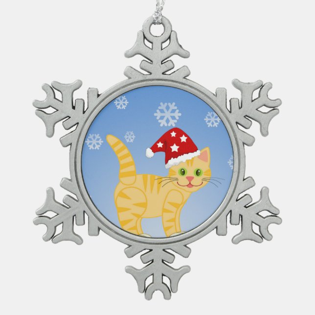 Snowflake Ornament Funny Christmas Cat yellow (Front)