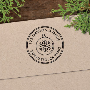 Snowflake Ornament Holiday Round Return Address Self-inking Stamp