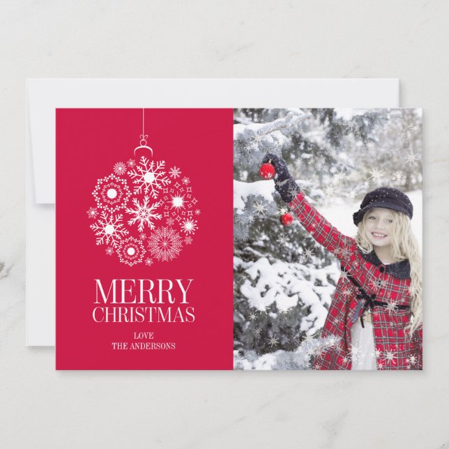 Snowflake Ornament Merry Christmas Photo Card (Front)