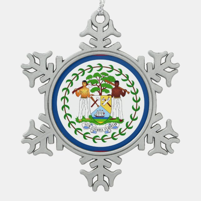 Snowflake Ornament with Belize Flag (Front)