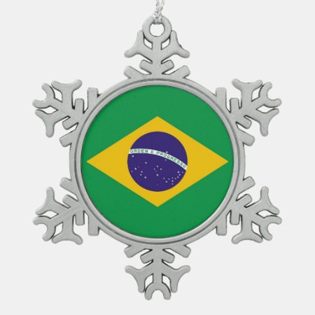 Snowflake Ornament With Brazil Flag