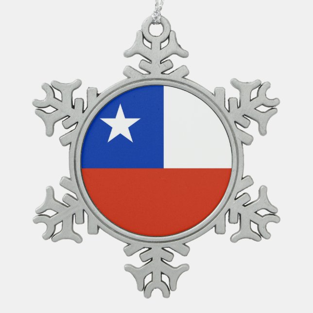 Snowflake Ornament with Chile Flag (Front)