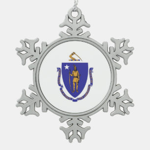 Snowflake Ornament with Massachusetts Flag