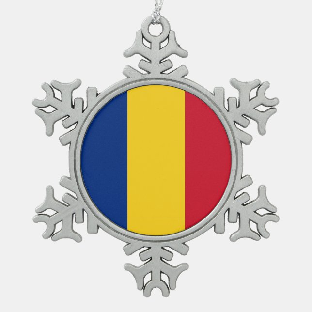 Snowflake Ornament with Romania Flag (Front)