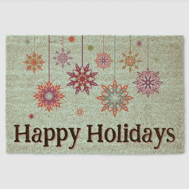 Snowflake Ornaments Design Coir Door Mat (Front)