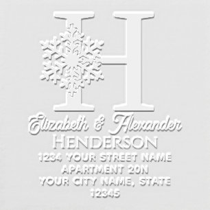 Snowflake over Bold Initial Couple Names Address Embosser