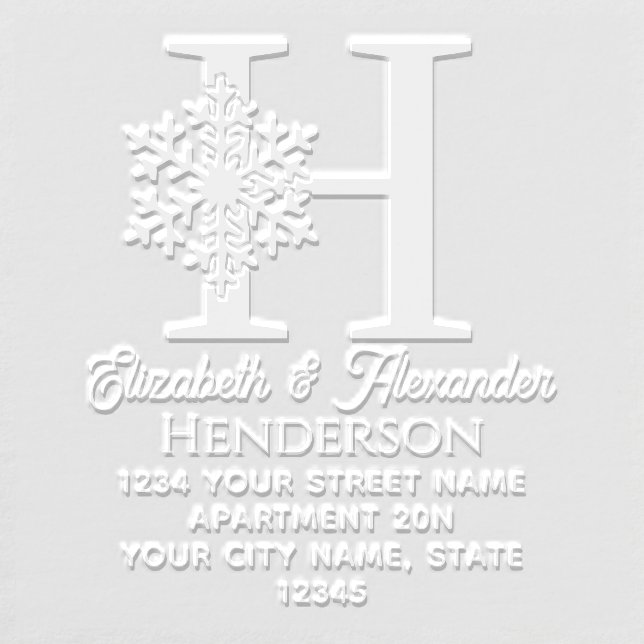 Snowflake over Bold Initial Couple Names Address Embosser (Design)
