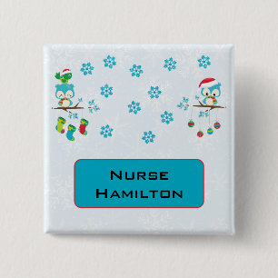 Snowflake Owls with Name Tag Button