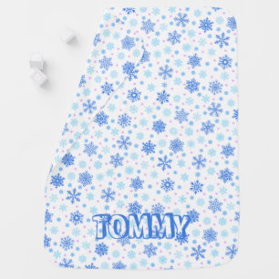 Snowflake Pastel Blue Baby Blue Modern Custom Name Baby Blanket