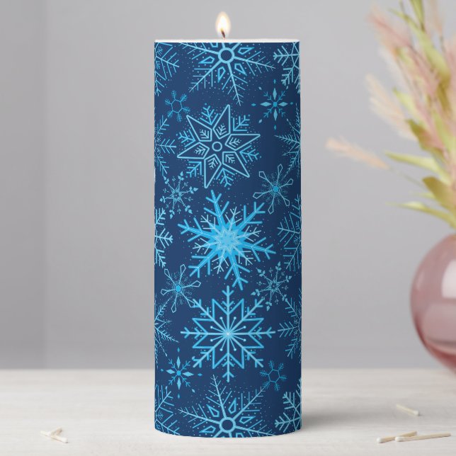 Snowflake pattern blue D Blue BG Pillar Candle (In Situ)