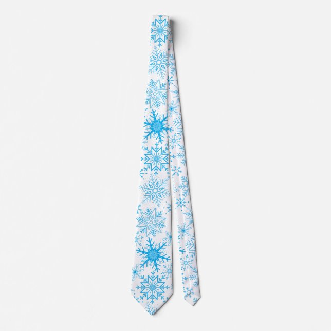 Snowflake pattern blue  neck tie (Front)