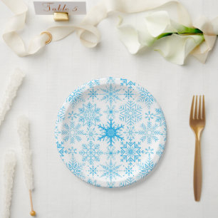 Snowflake pattern blue  paper plates