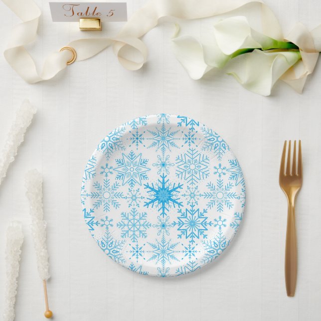 Snowflake pattern blue  paper plates (Wedding)
