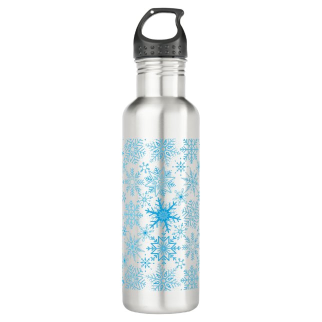 Snowflake pattern blue  stainless steel water bottle (Front)
